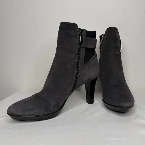 Aquatalia Gray Suede Ankle Booties Size 10 Weatherproof Italian Heel Boots - Picture 3 of 10